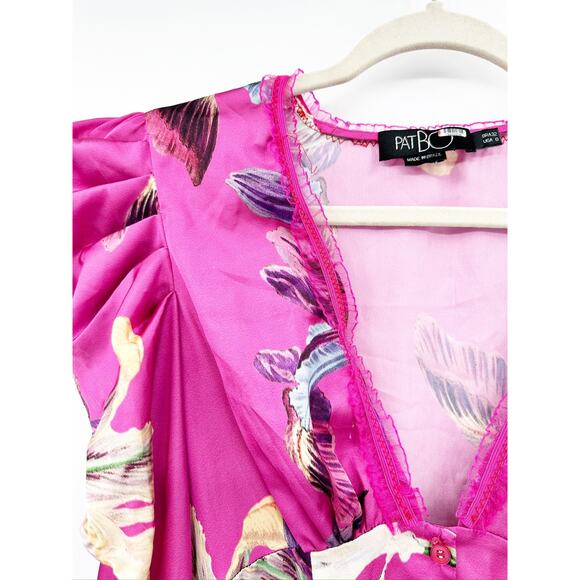 Pat Bo Grace Pink Floral Print Puff-Sleeve Midi Dress Size 0 - Picture 5 of 7